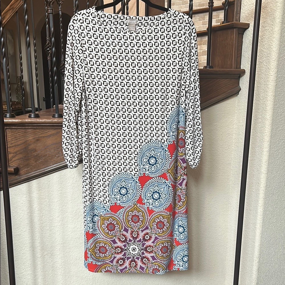 Chico's Sheath Dress with  Ruched Sleeves